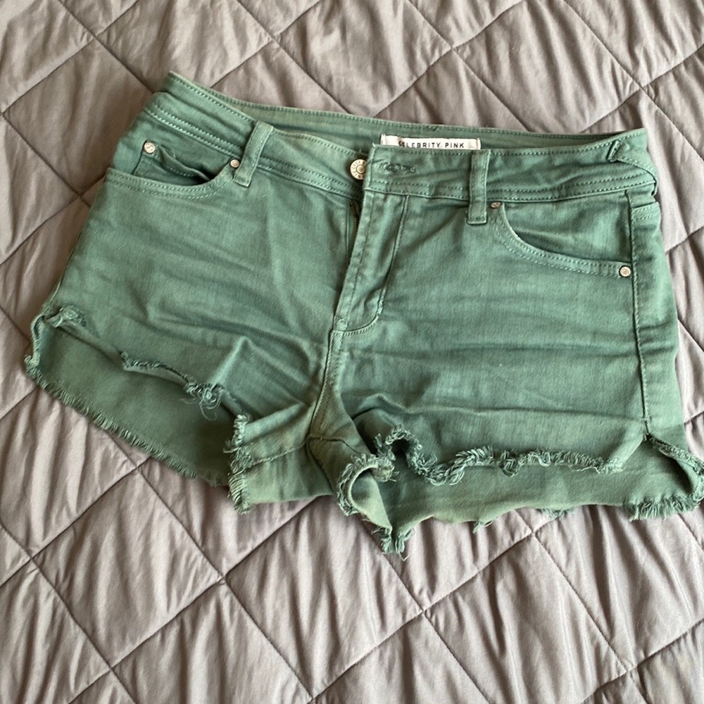 Green cutoff shorts